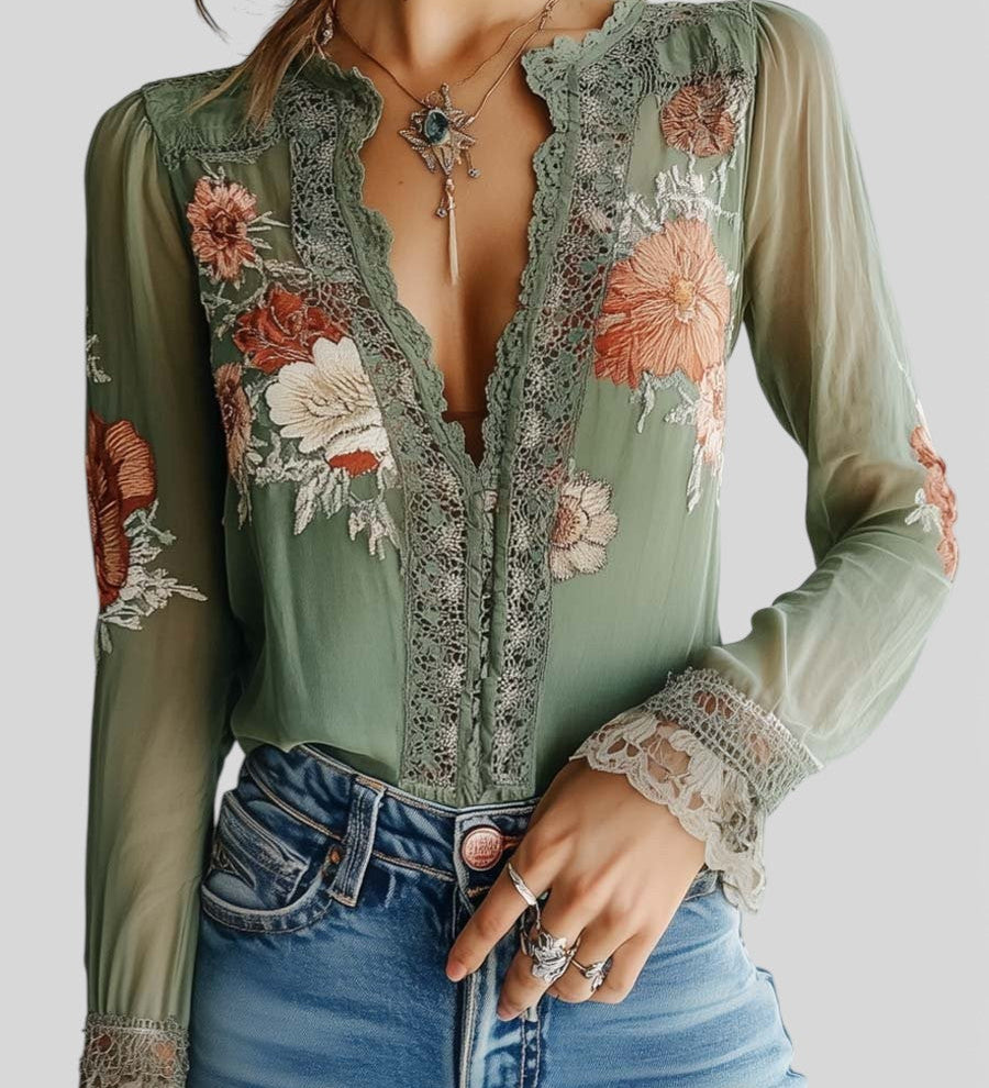 Bianca – Blondebluse med blomstertrykk