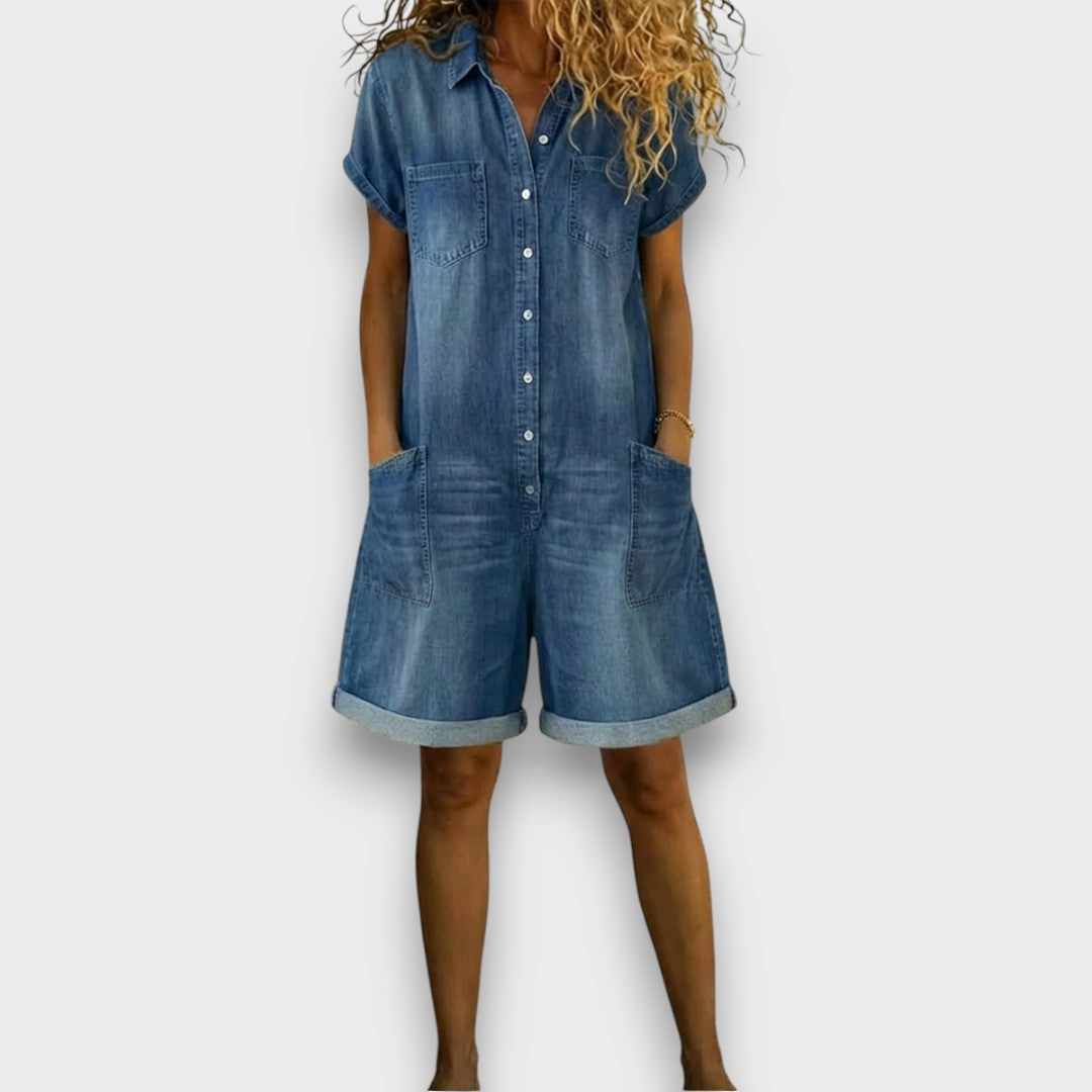 Johanne – Buksedress kort vintage i denim i bomull