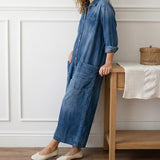 Diana – Vintage snekkerbukse i vasket bomullsdenim med knappelukking