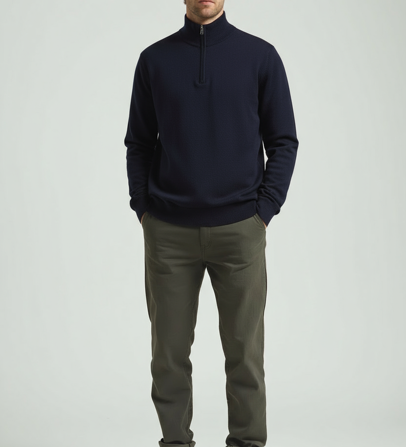 Herregenser med kvart glidelås – Sporty slim fit-genser med høy krage